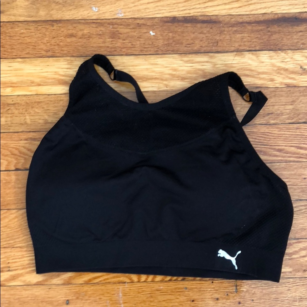High neck black Puma sports bra